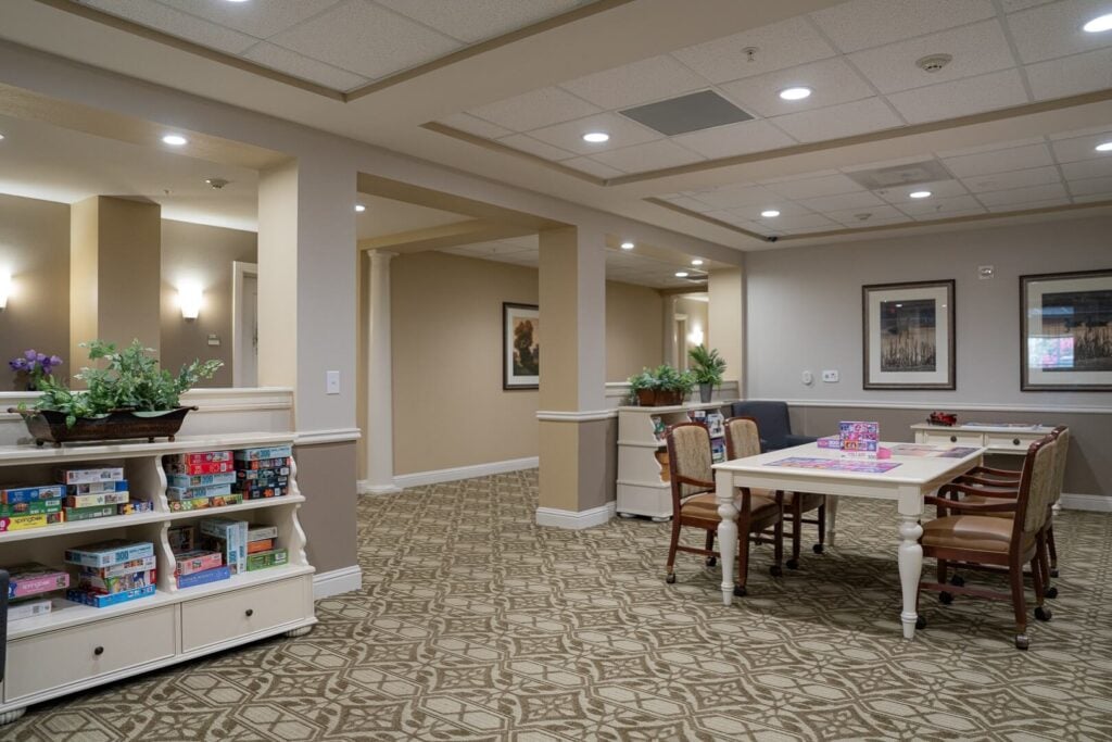 Activity Nook with Puzzles and Games at Memory Care Facility