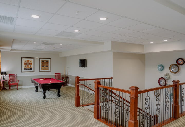 Recreation Room with Billiards Table at Memory Care Facility Recreation Room with Billiards Table at Memory Care Facility